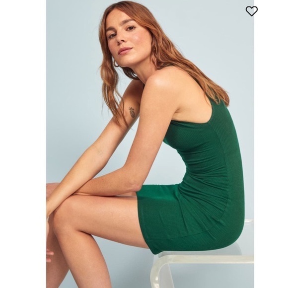 Reformation Kris Dress Green XL Eco Rib Knit Bodycon Mini Stretchy Bra Friendly - Picture 5 of 15